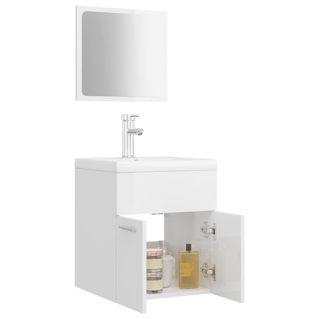 Bathroom Furniture Set High Gloss White Engineered Wood