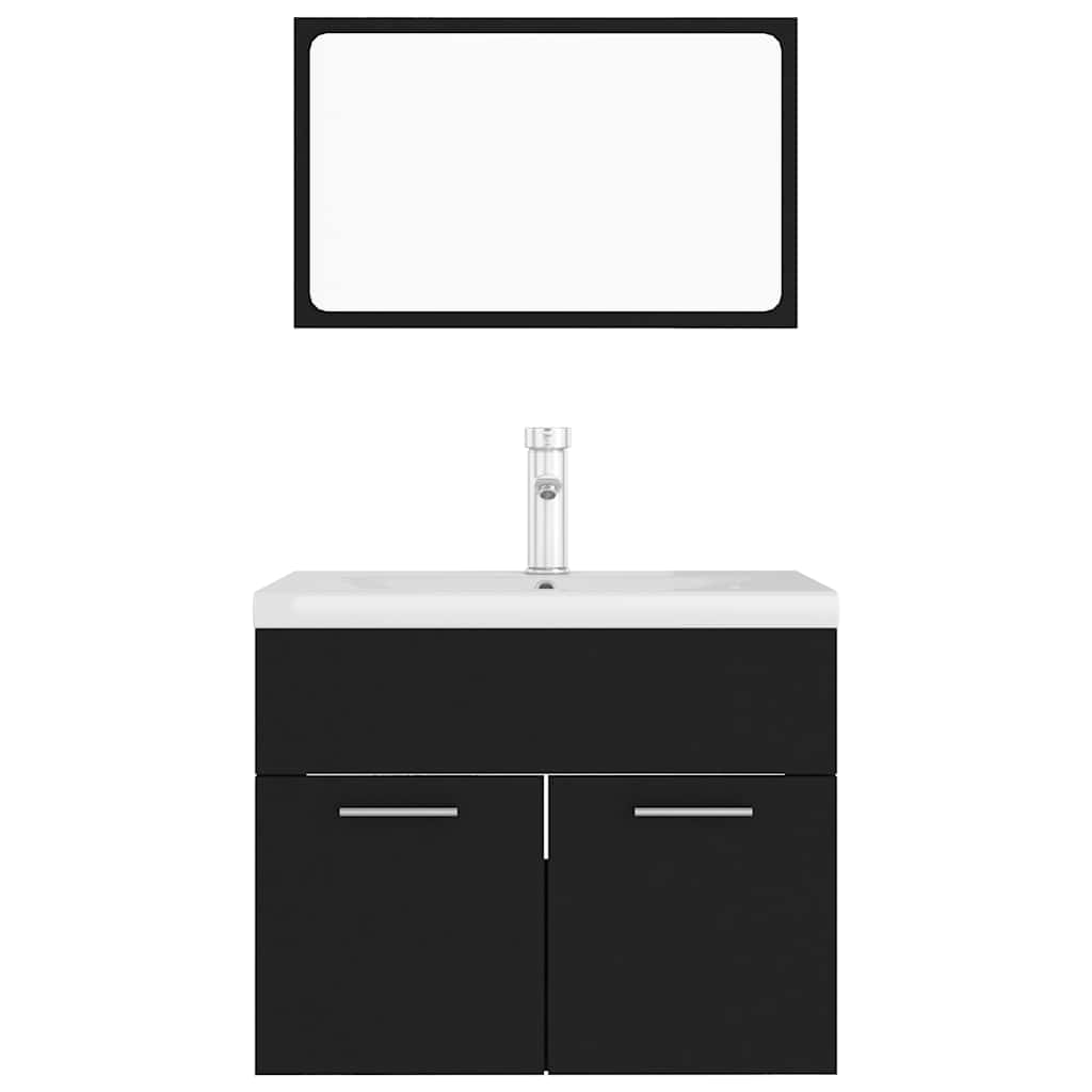 Bathroom Furniture Set Black Engineered Wood