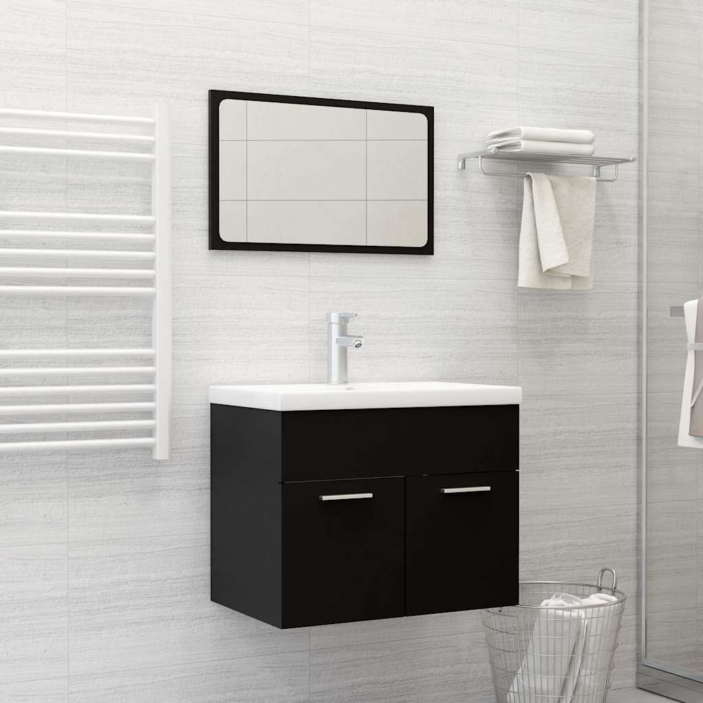 Bathroom Furniture Set Black Engineered Wood