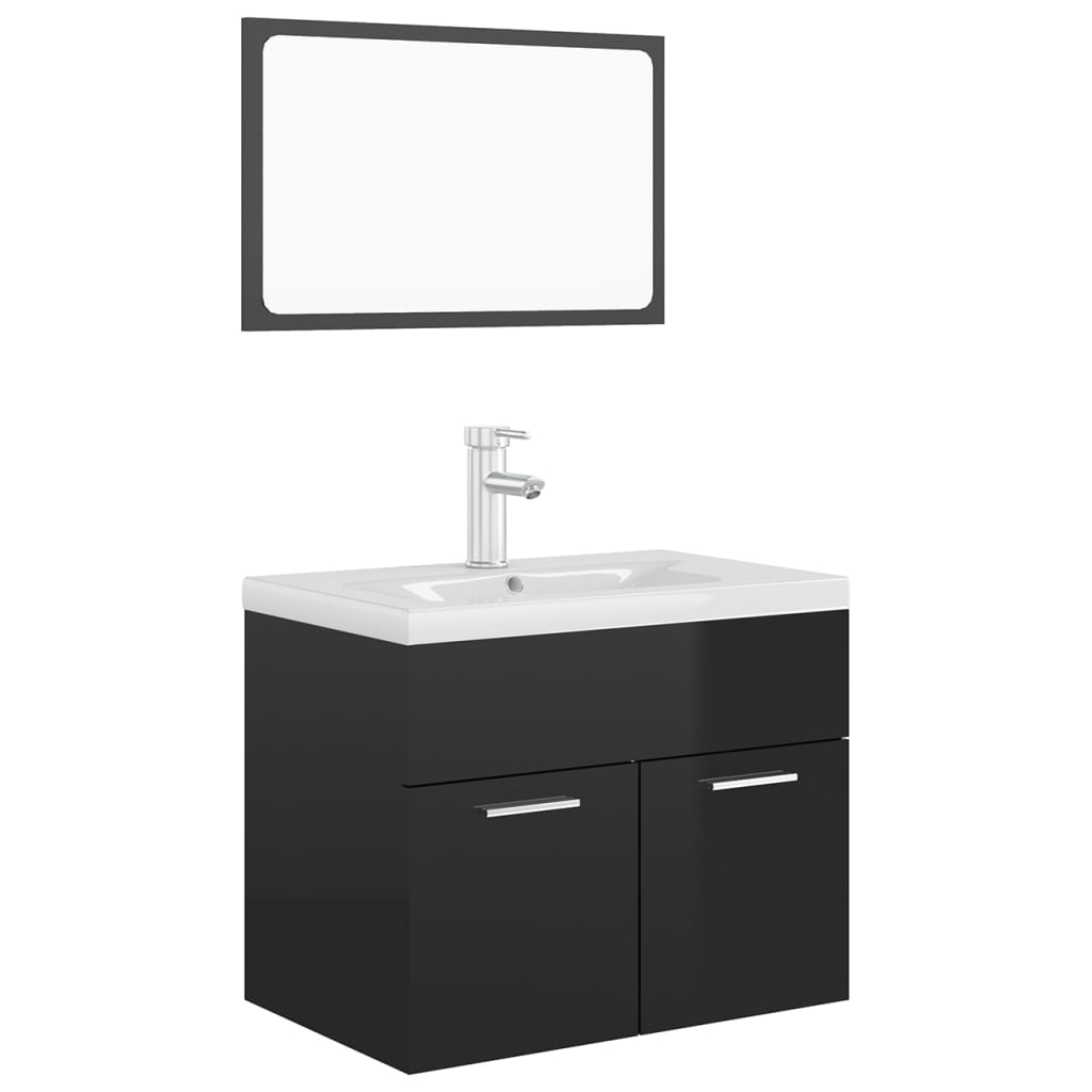 vidaXL Bathroom Furniture Set High Gloss Black Engineered Wood