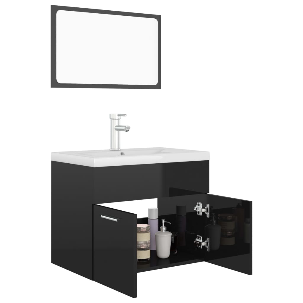 vidaXL Bathroom Furniture Set High Gloss Black Engineered Wood