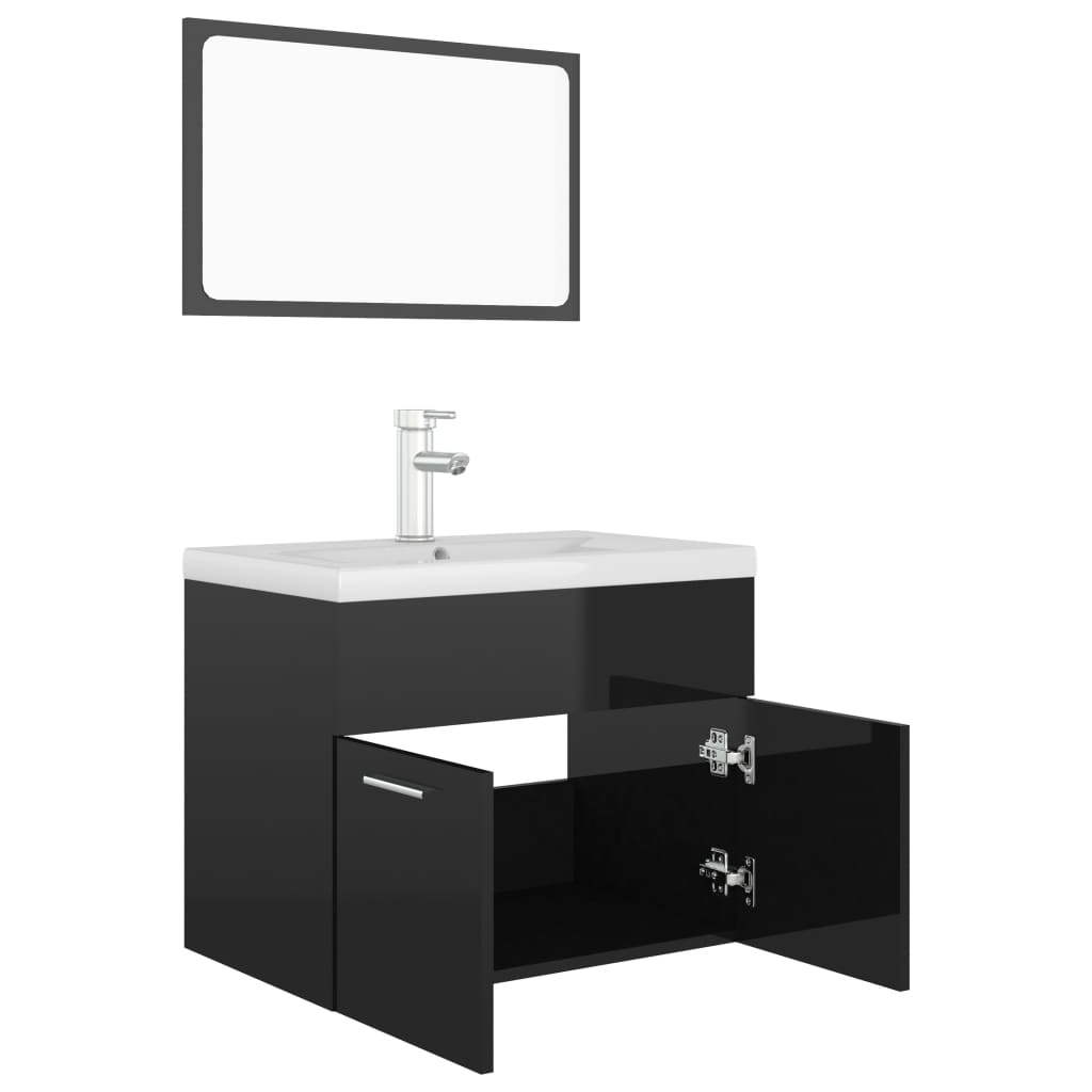 vidaXL Bathroom Furniture Set High Gloss Black Engineered Wood