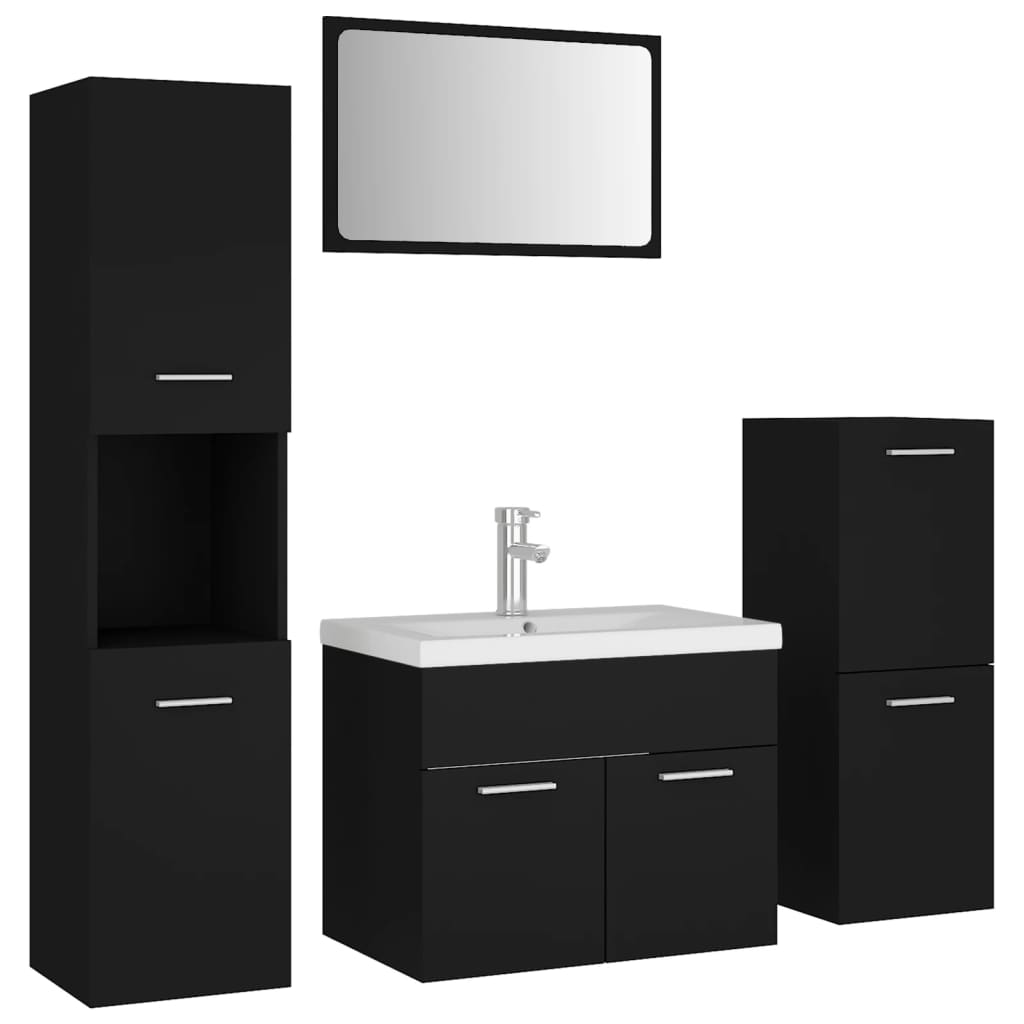 vidaXL Bathroom Furniture Set Black Engineered Wood