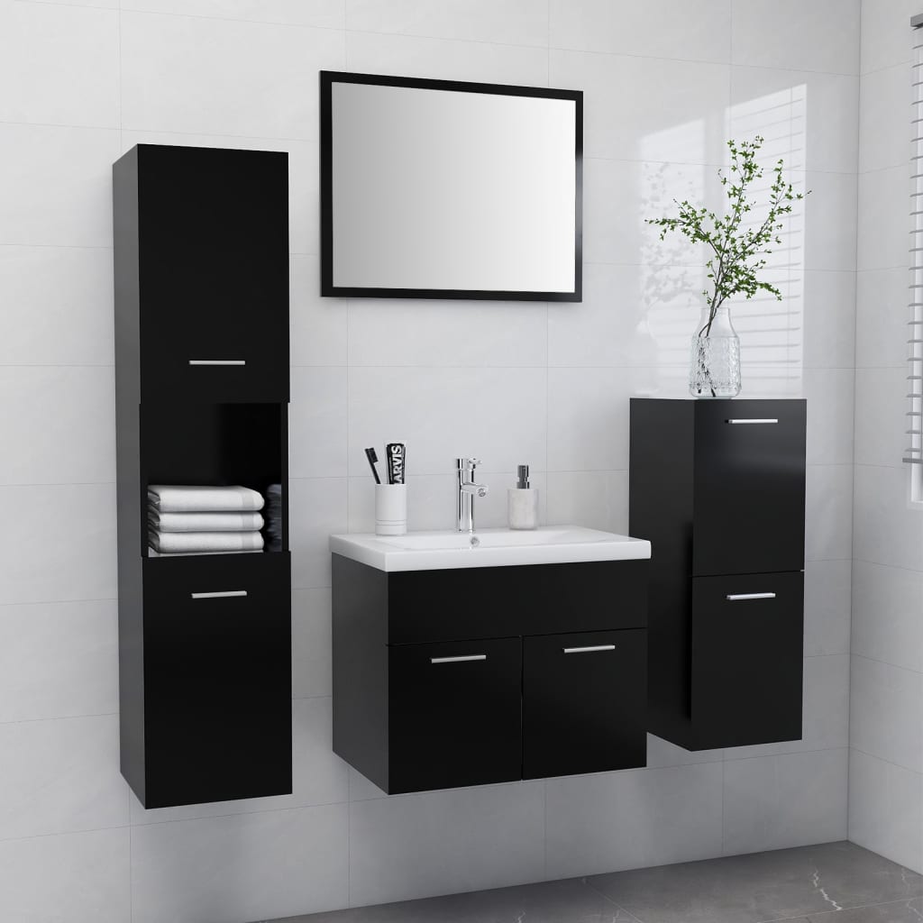 vidaXL Bathroom Furniture Set Black Engineered Wood