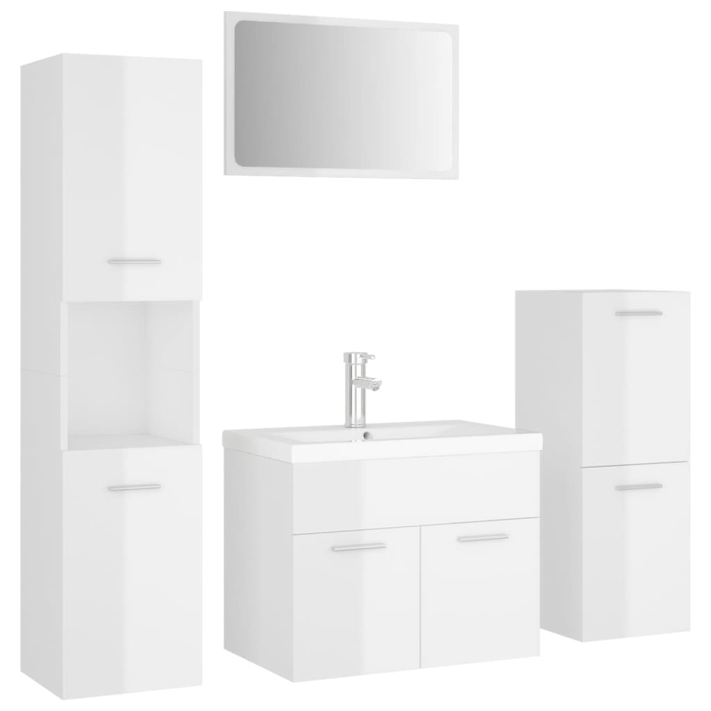 vidaXL Bathroom Furniture Set High Gloss White Engineered Wood