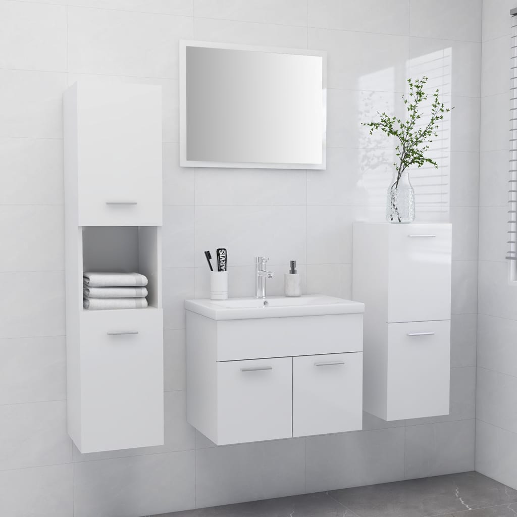 vidaXL Bathroom Furniture Set High Gloss White Engineered Wood