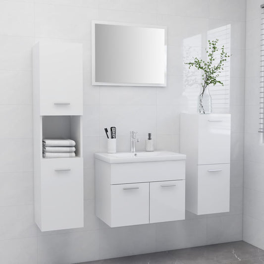 vidaXL Bathroom Furniture Set High Gloss White Engineered Wood