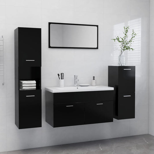 vidaXL Bathroom Furniture Set Black Engineered Wood