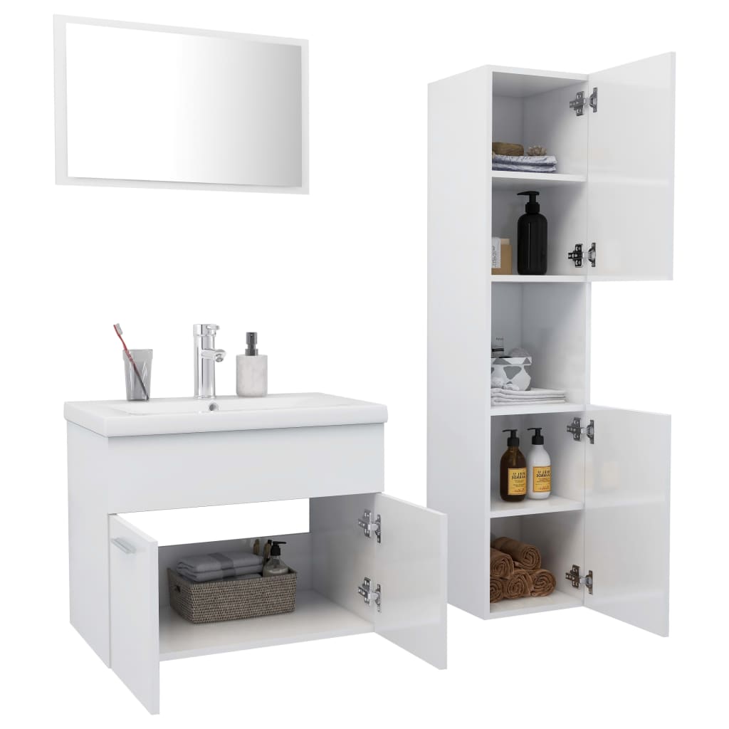 vidaXL Bathroom Furniture Set High Gloss White Engineered Wood