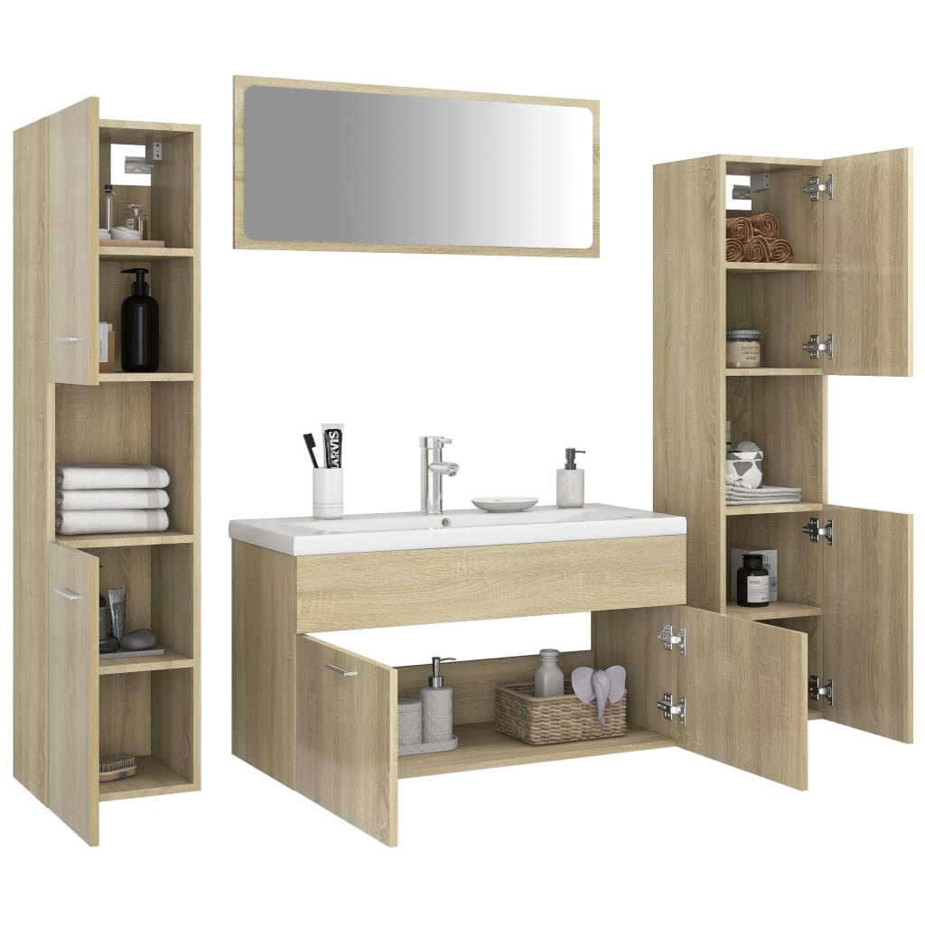 vidaXL Bathroom Furniture Set Sonoma Oak Engineered Wood