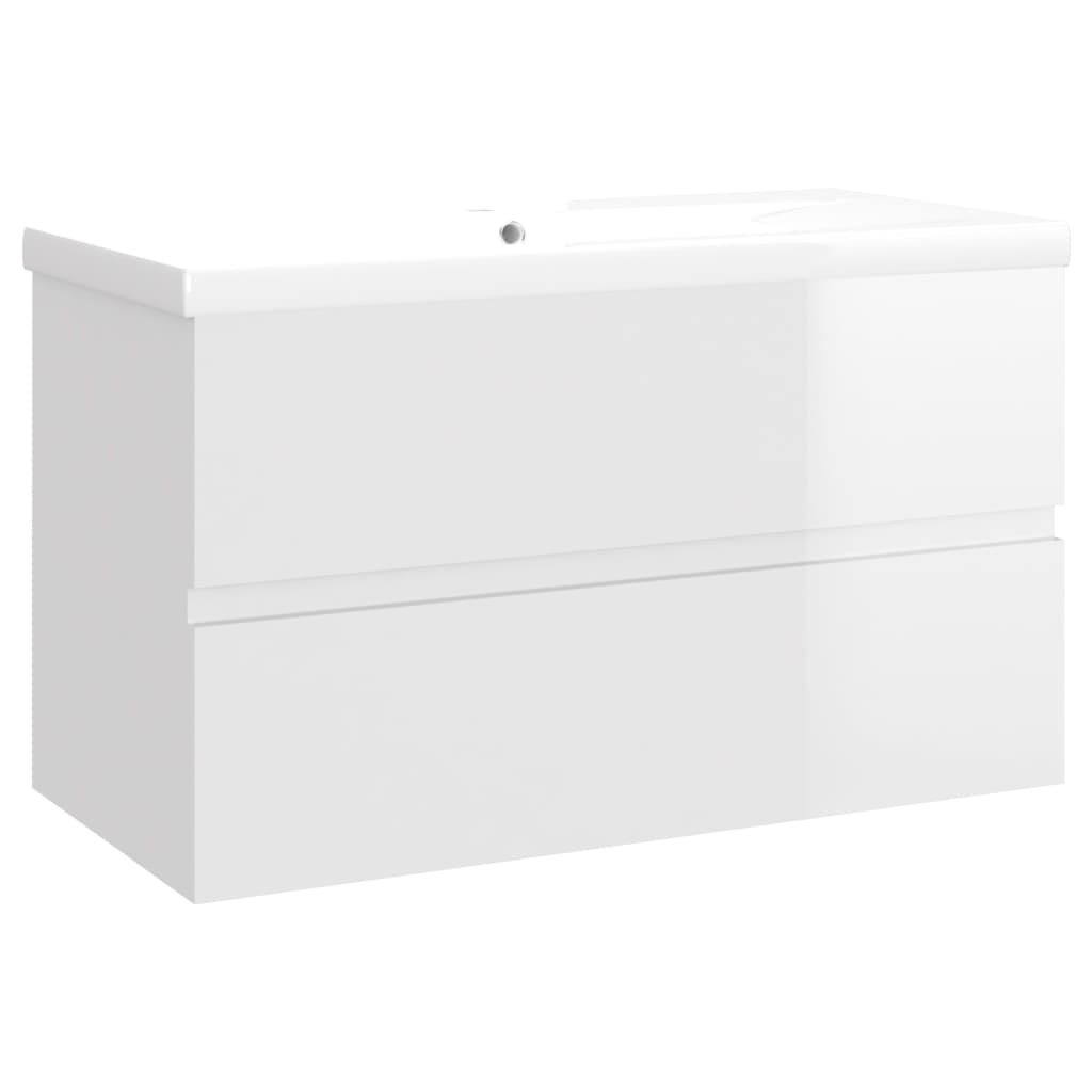 vidaXL Sink Cabinet with Built-in Basin High Gloss White Engineered Wood