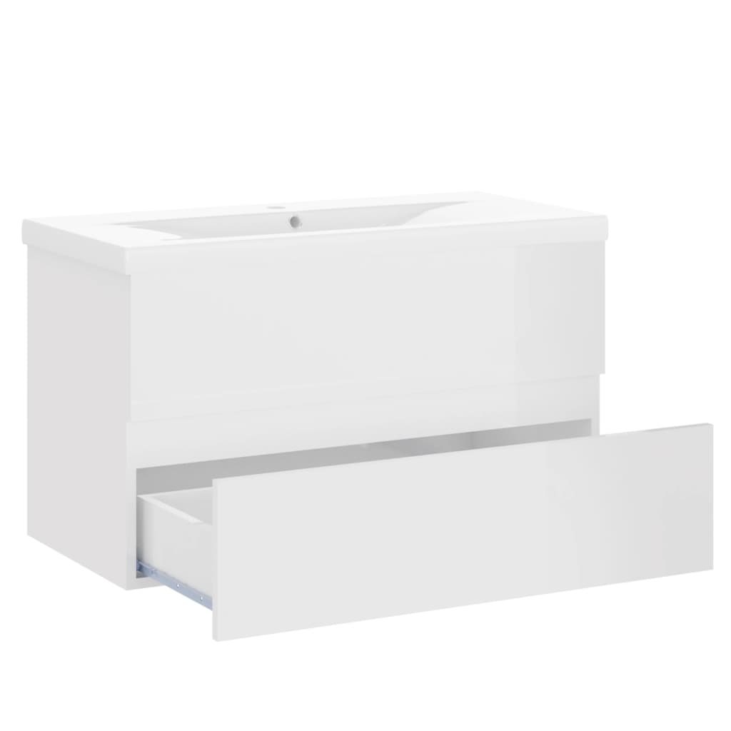 vidaXL Sink Cabinet with Built-in Basin High Gloss White Engineered Wood