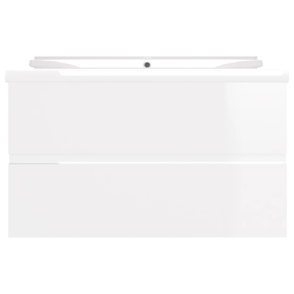 vidaXL Sink Cabinet with Built-in Basin High Gloss White Engineered Wood