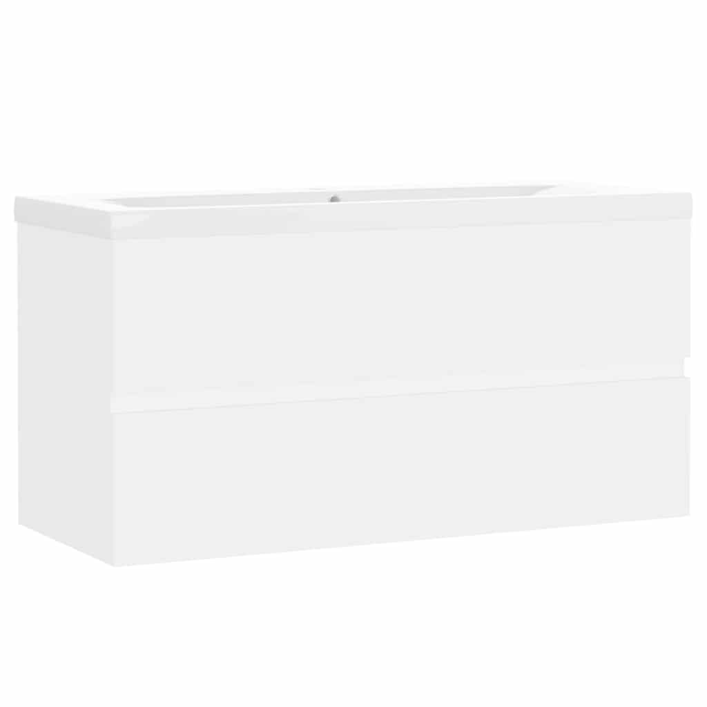 Sink Cabinet with Built-in Basin White Engineered Wood