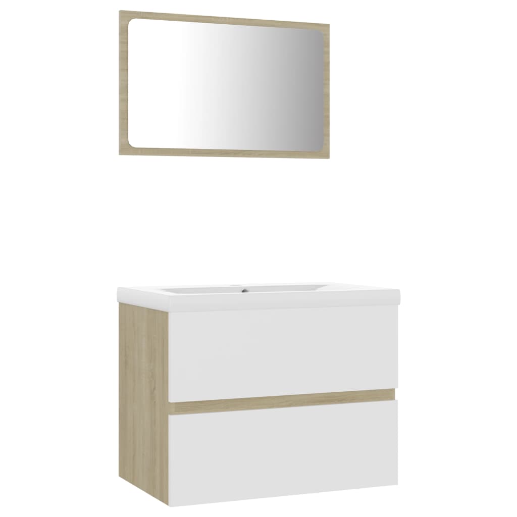 vidaXL Bathroom Furniture Set White and Sonoma Oak Engineered Wood