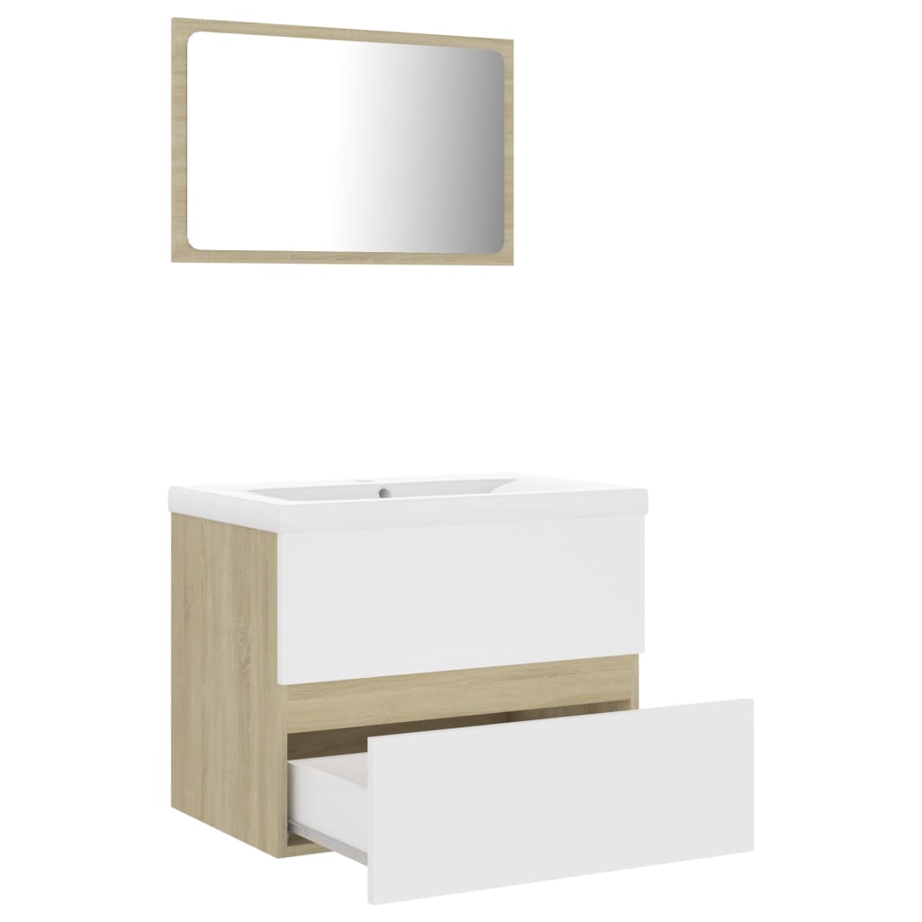 vidaXL Bathroom Furniture Set White and Sonoma Oak Engineered Wood