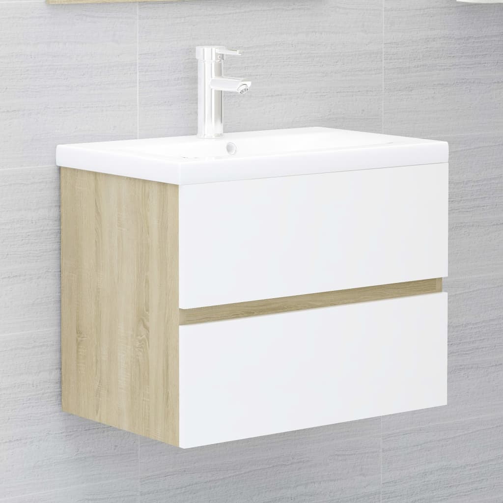 vidaXL Bathroom Furniture Set White and Sonoma Oak Engineered Wood