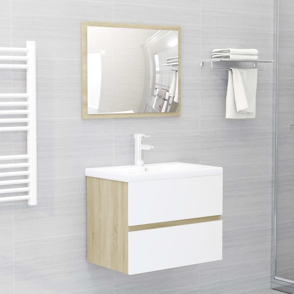 vidaXL Bathroom Furniture Set White and Sonoma Oak Engineered Wood