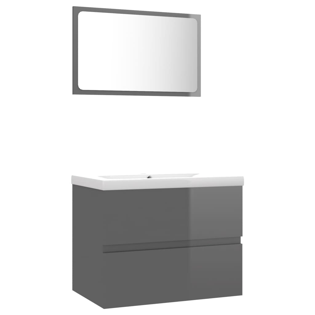 vidaXL Bathroom Furniture Set High Gloss Grey Engineered Wood