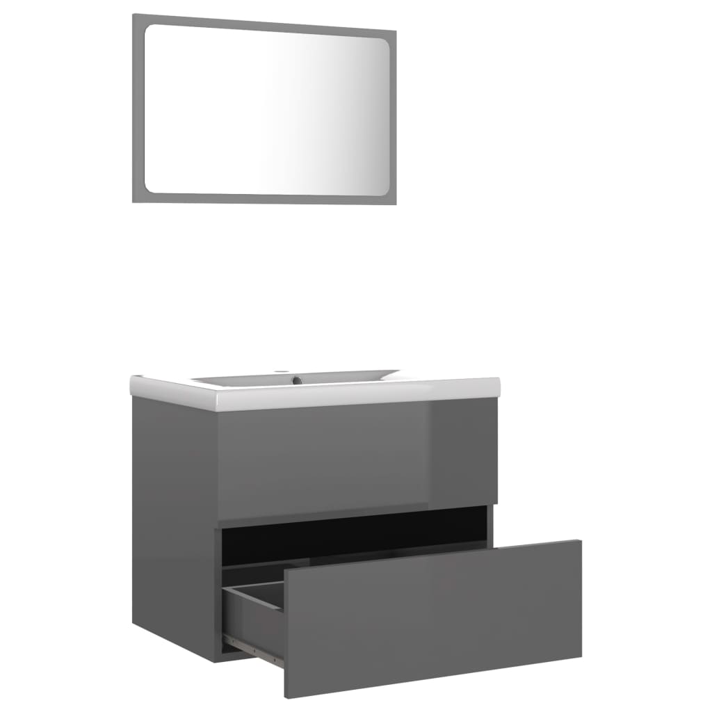 vidaXL Bathroom Furniture Set High Gloss Grey Engineered Wood