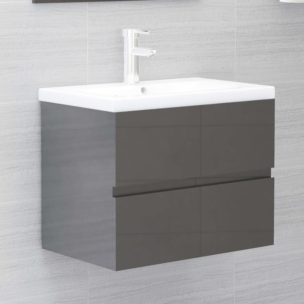 vidaXL Bathroom Furniture Set High Gloss Grey Engineered Wood