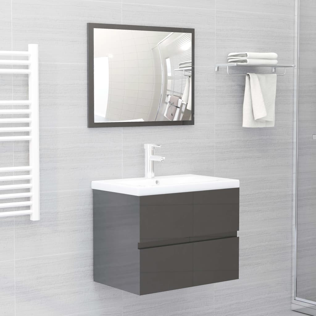 vidaXL Bathroom Furniture Set High Gloss Grey Engineered Wood