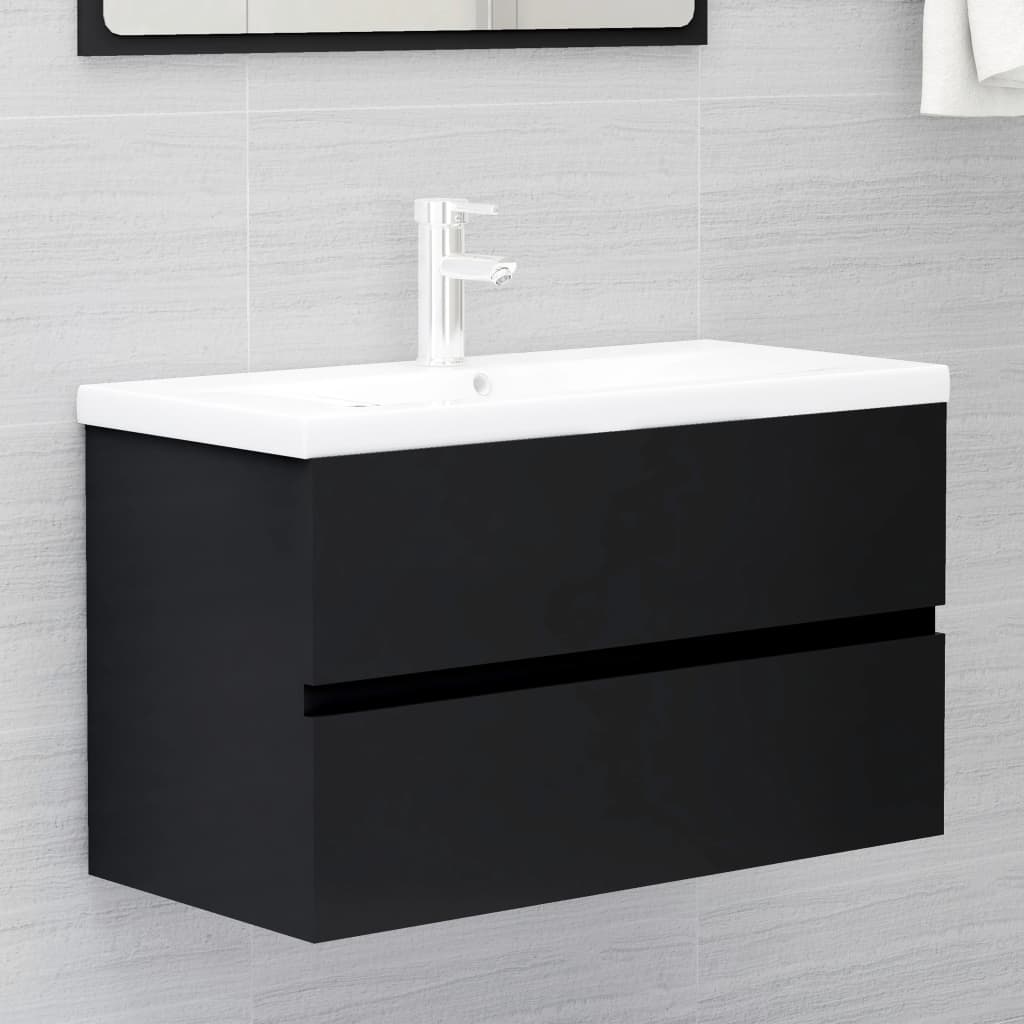 vidaXL Bathroom Furniture Set Black Engineered Wood