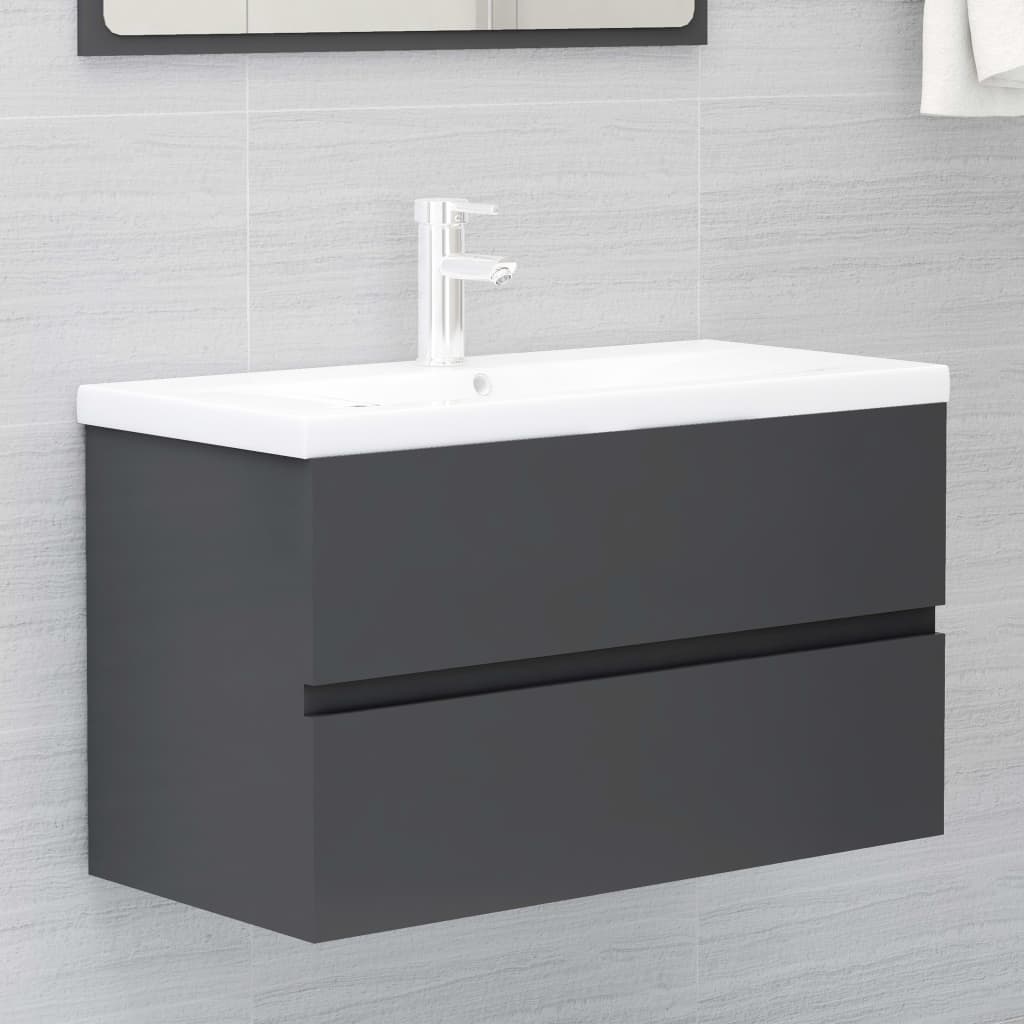 vidaXL Bathroom Furniture Set Grey Engineered Wood