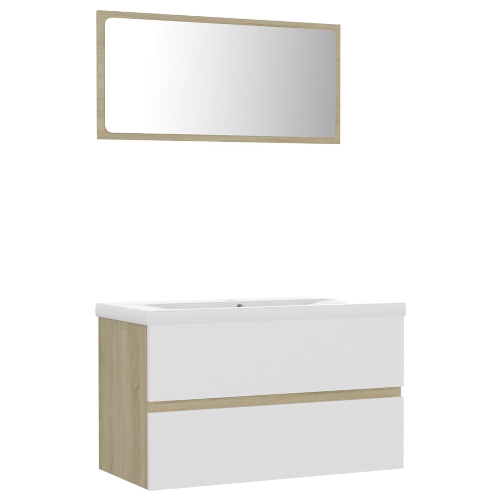 vidaXL Bathroom Furniture Set White and Sonoma Oak Engineered Wood