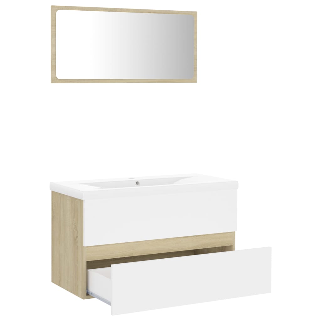 vidaXL Bathroom Furniture Set White and Sonoma Oak Engineered Wood