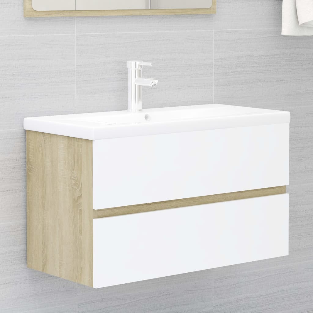 vidaXL Bathroom Furniture Set White and Sonoma Oak Engineered Wood