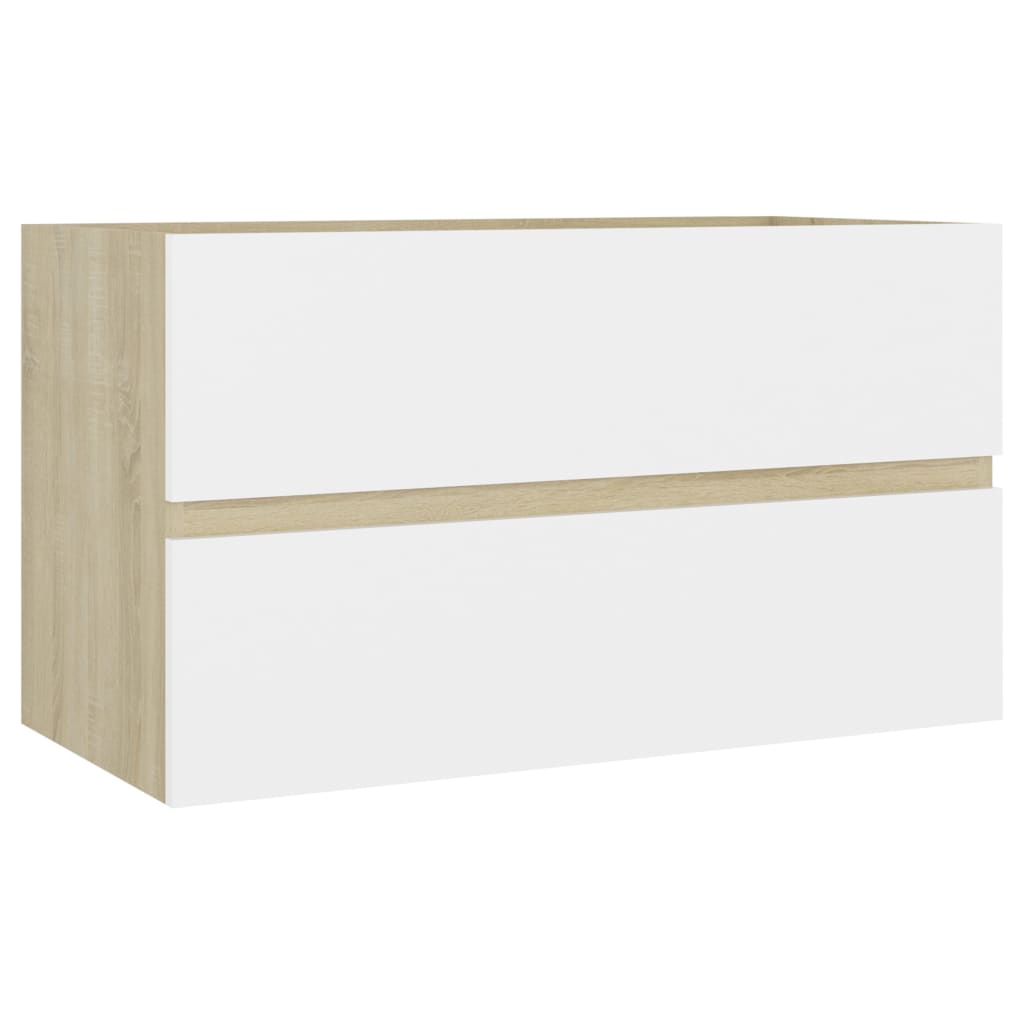 vidaXL Bathroom Furniture Set White and Sonoma Oak Engineered Wood