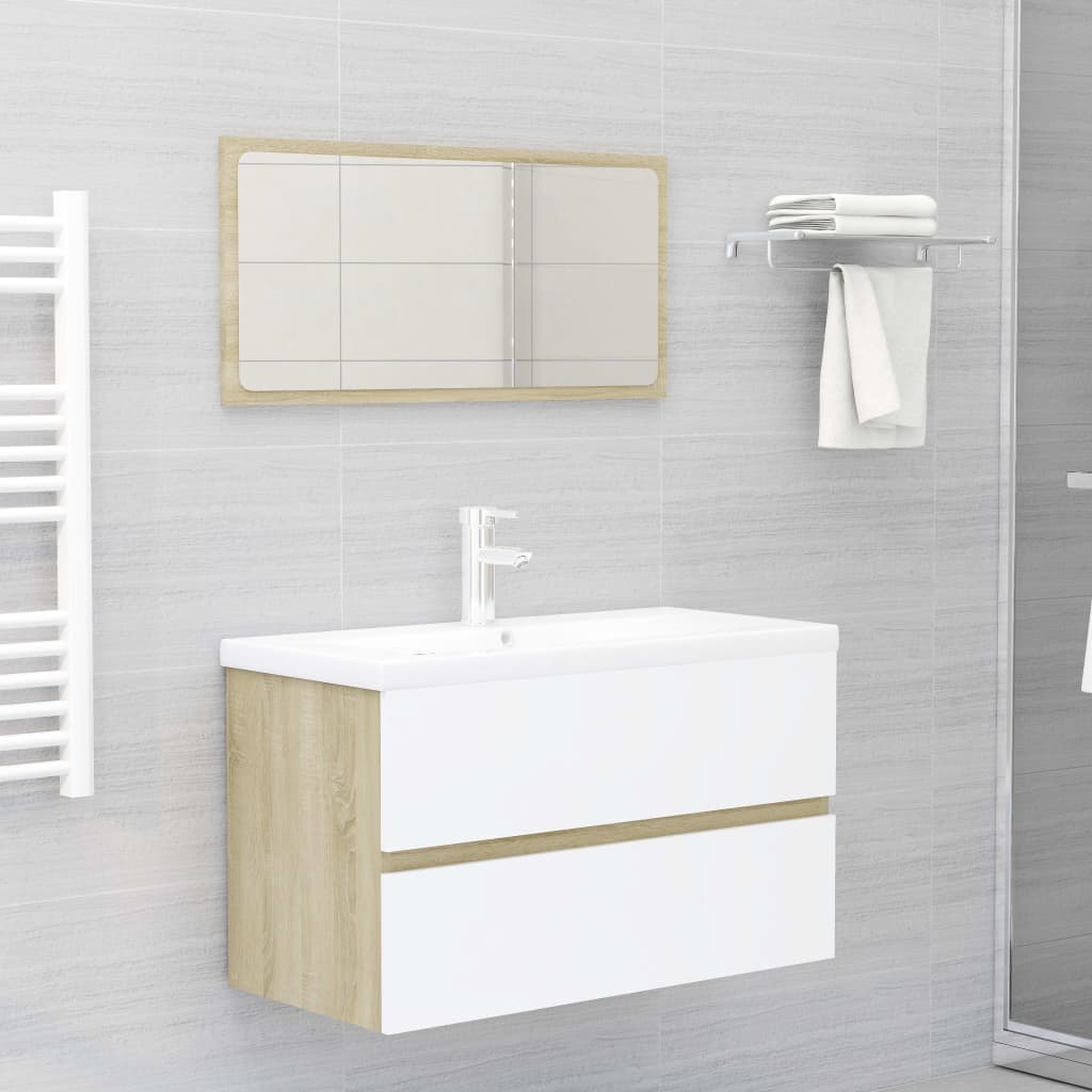 vidaXL Bathroom Furniture Set White and Sonoma Oak Engineered Wood