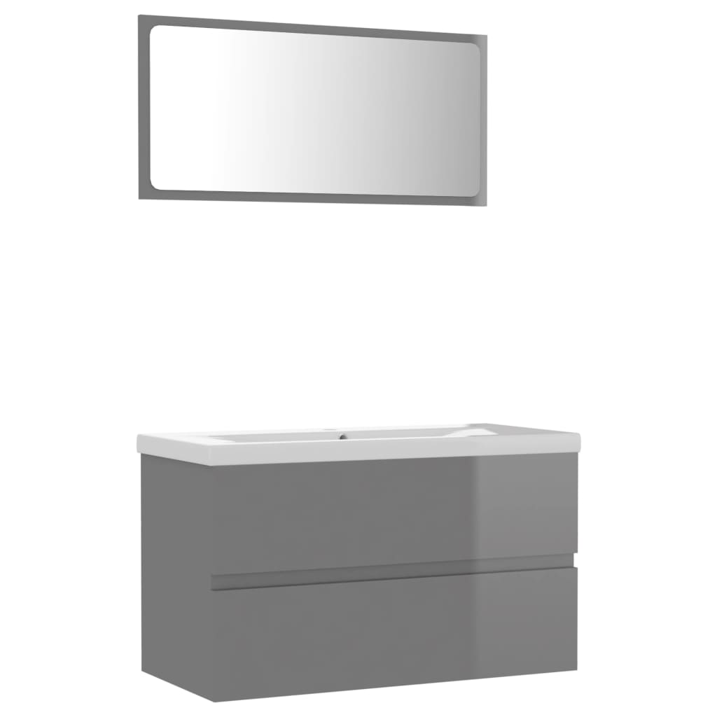 vidaXL Bathroom Furniture Set High Gloss Grey Engineered Wood