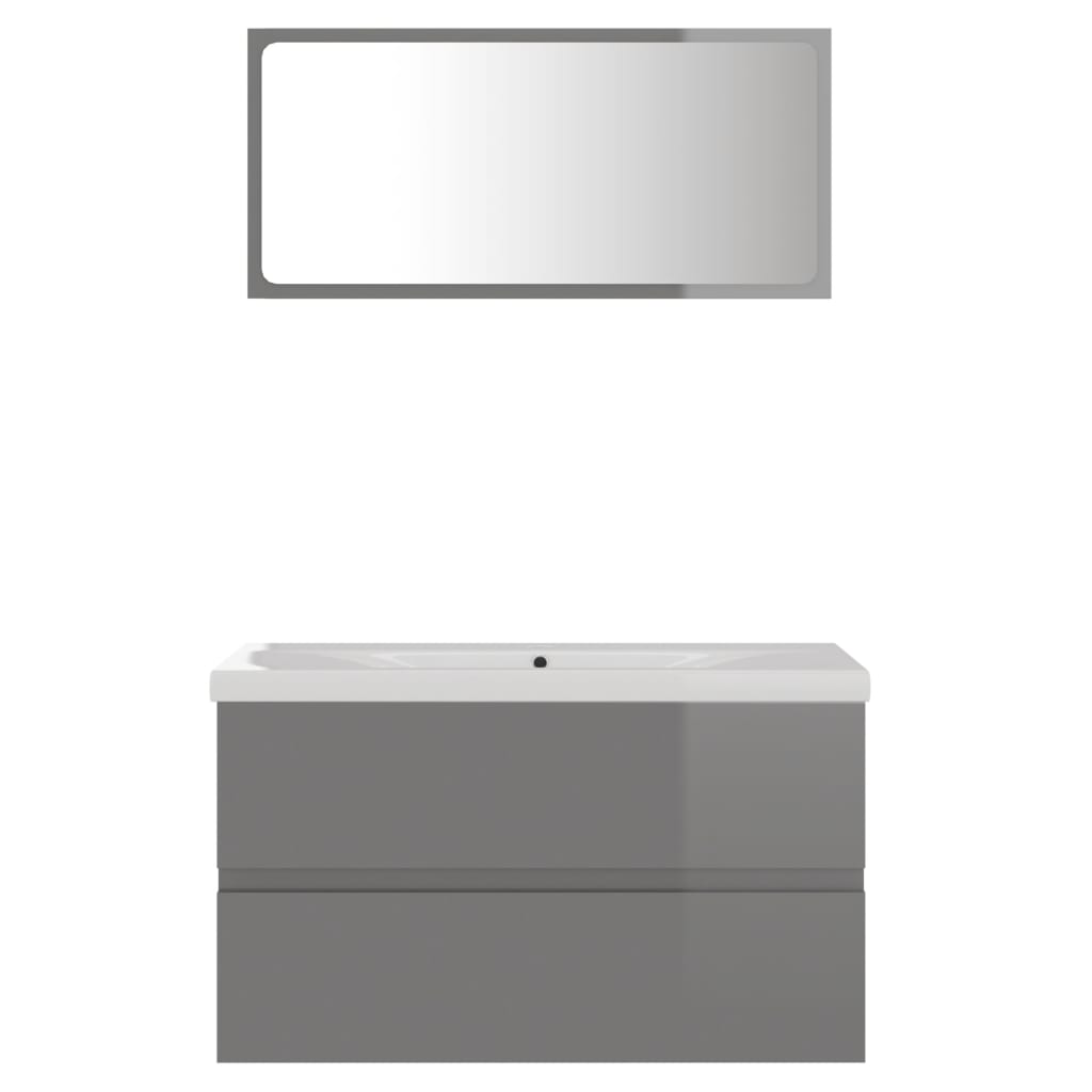 vidaXL Bathroom Furniture Set High Gloss Grey Engineered Wood