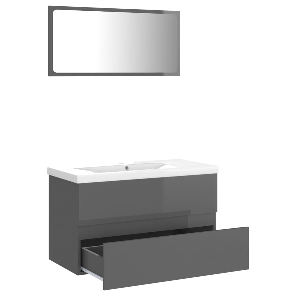 vidaXL Bathroom Furniture Set High Gloss Grey Engineered Wood