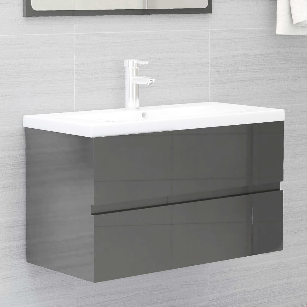 vidaXL Bathroom Furniture Set High Gloss Grey Engineered Wood