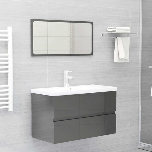 vidaXL Bathroom Furniture Set High Gloss Grey Engineered Wood