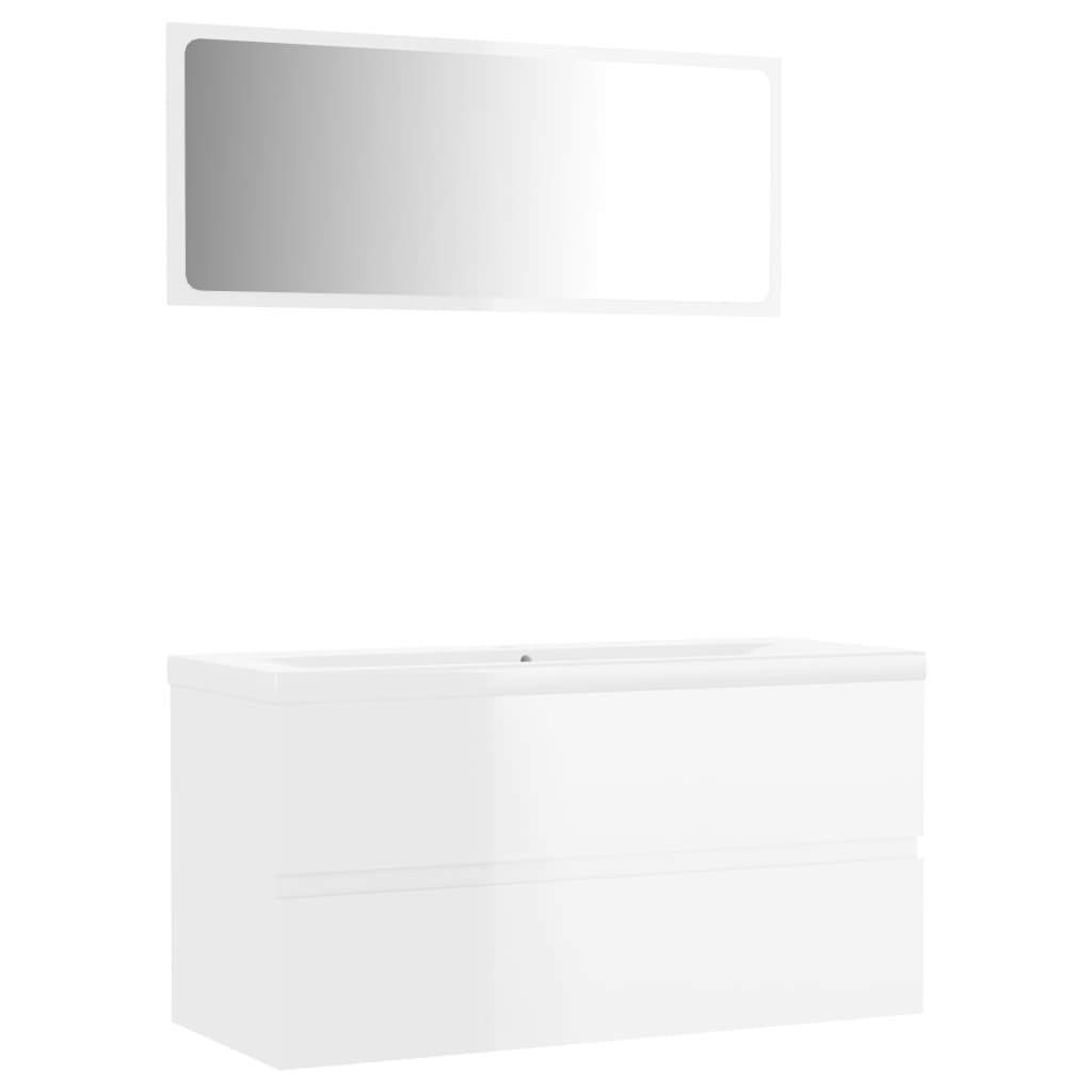 vidaXL Bathroom Furniture Set High Gloss White Engineered Wood