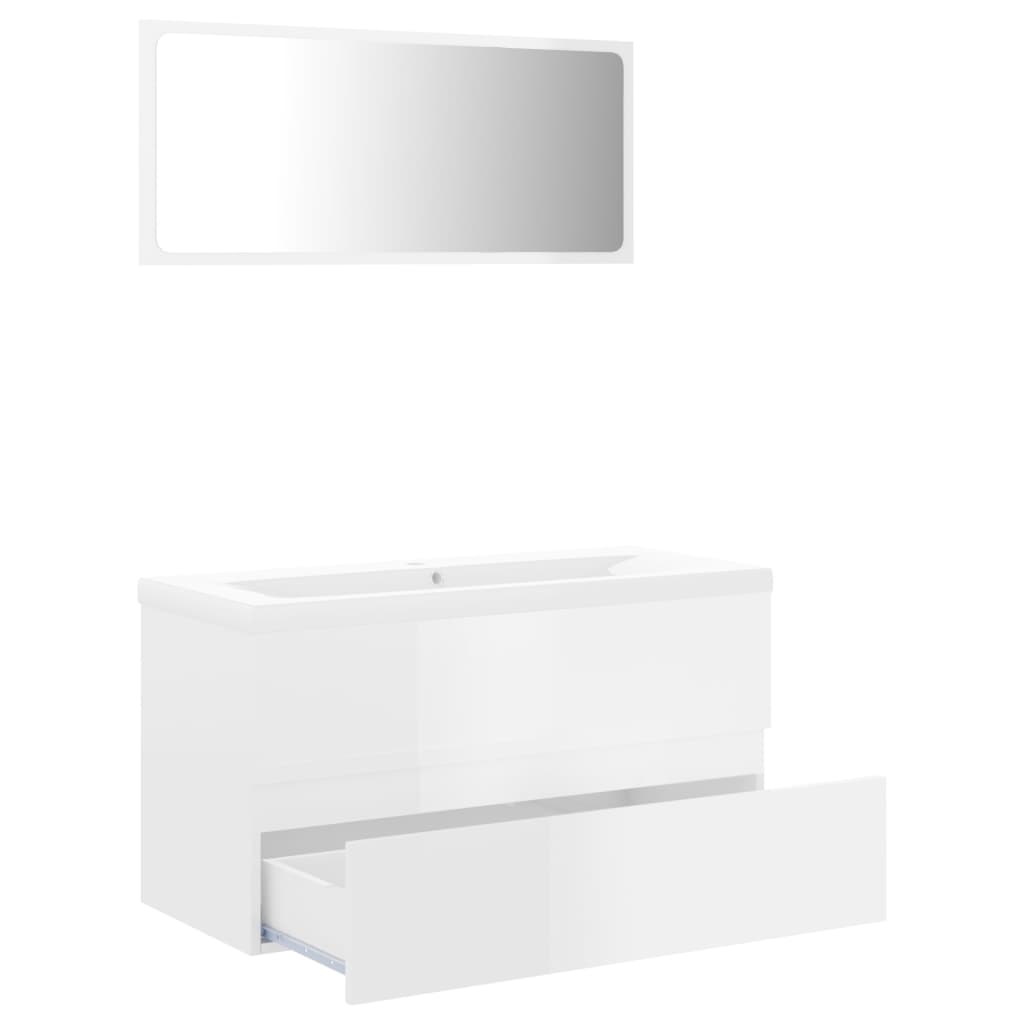 vidaXL Bathroom Furniture Set High Gloss White Engineered Wood