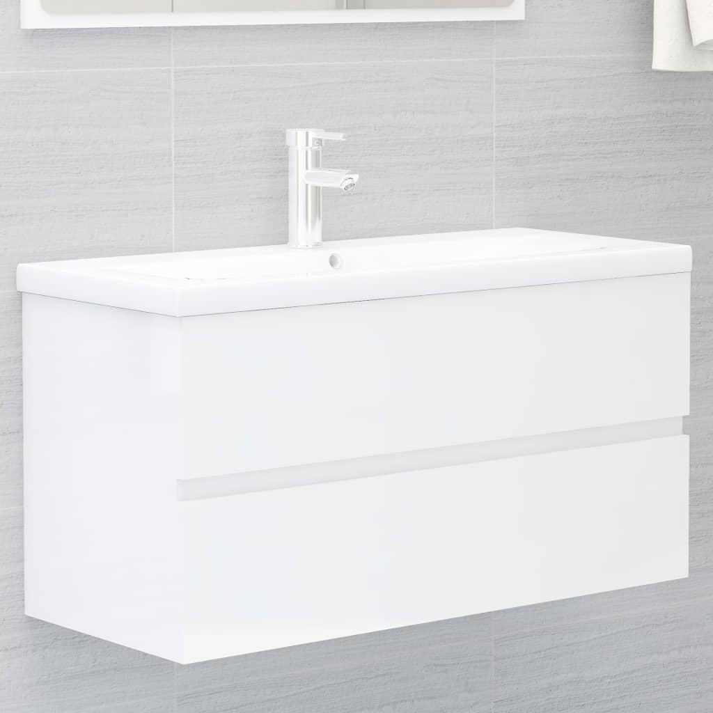 vidaXL Bathroom Furniture Set High Gloss White Engineered Wood