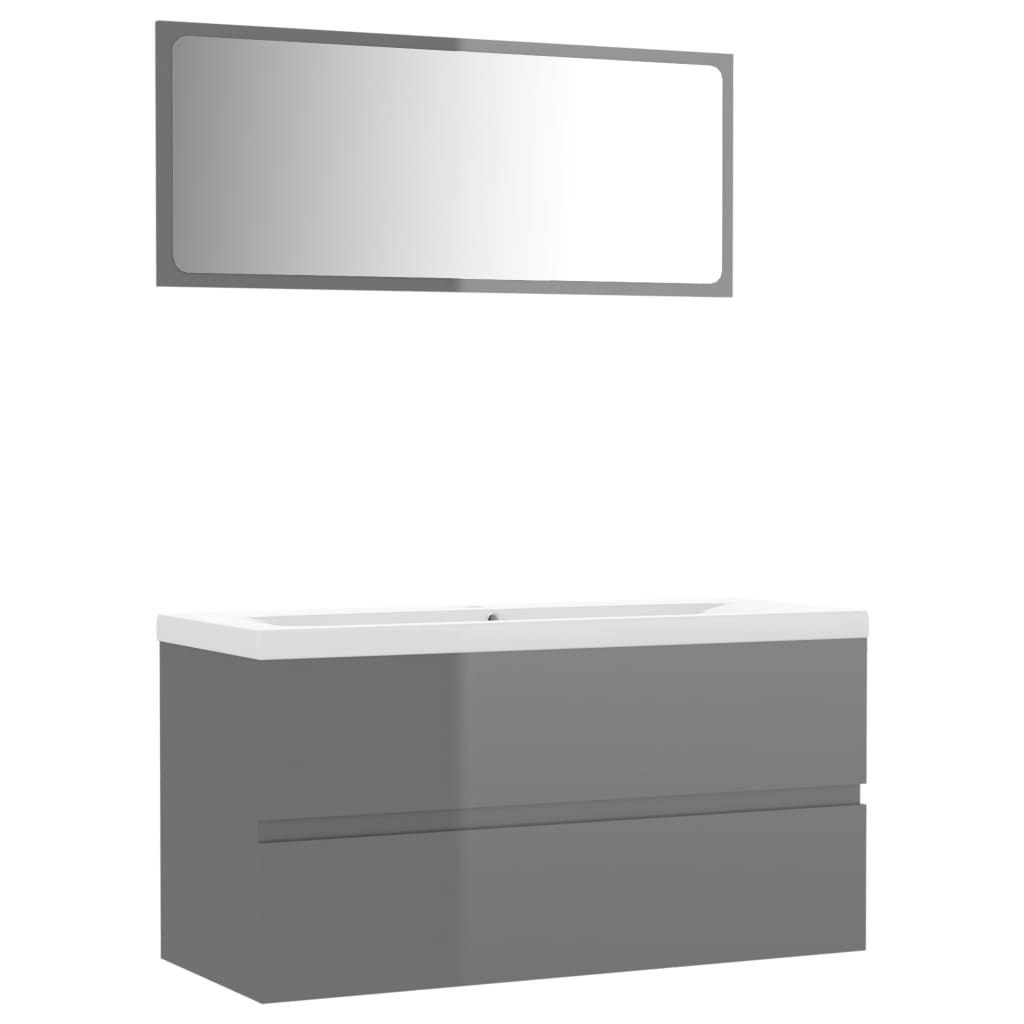 vidaXL Bathroom Furniture Set High Gloss Grey Engineered Wood