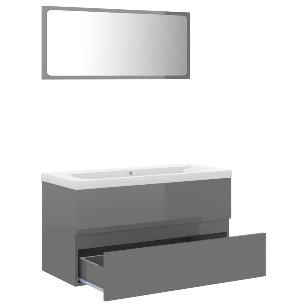 vidaXL Bathroom Furniture Set High Gloss Grey Engineered Wood