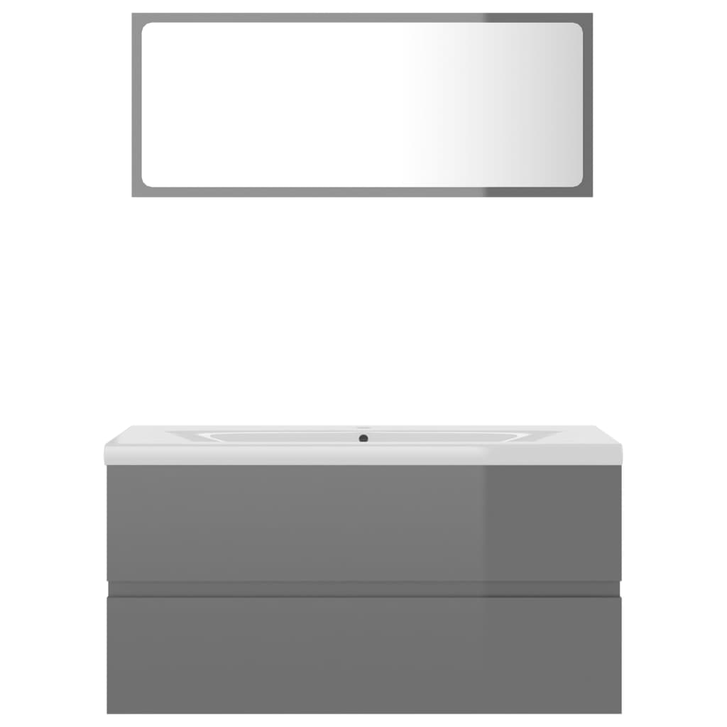 vidaXL Bathroom Furniture Set High Gloss Grey Engineered Wood