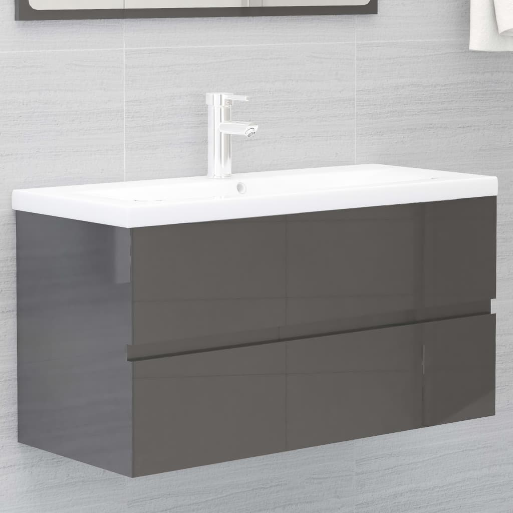 vidaXL Bathroom Furniture Set High Gloss Grey Engineered Wood