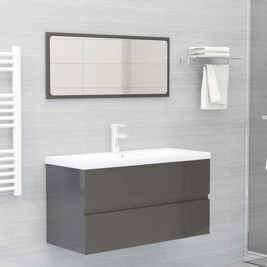 vidaXL Bathroom Furniture Set High Gloss Grey Engineered Wood