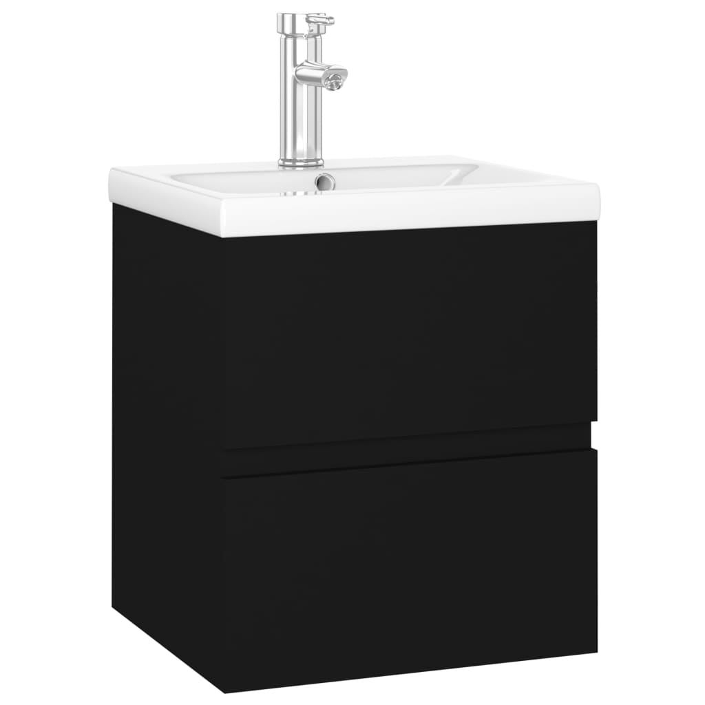 vidaXL Sink Cabinet with Built-in Basin Black Engineered Wood