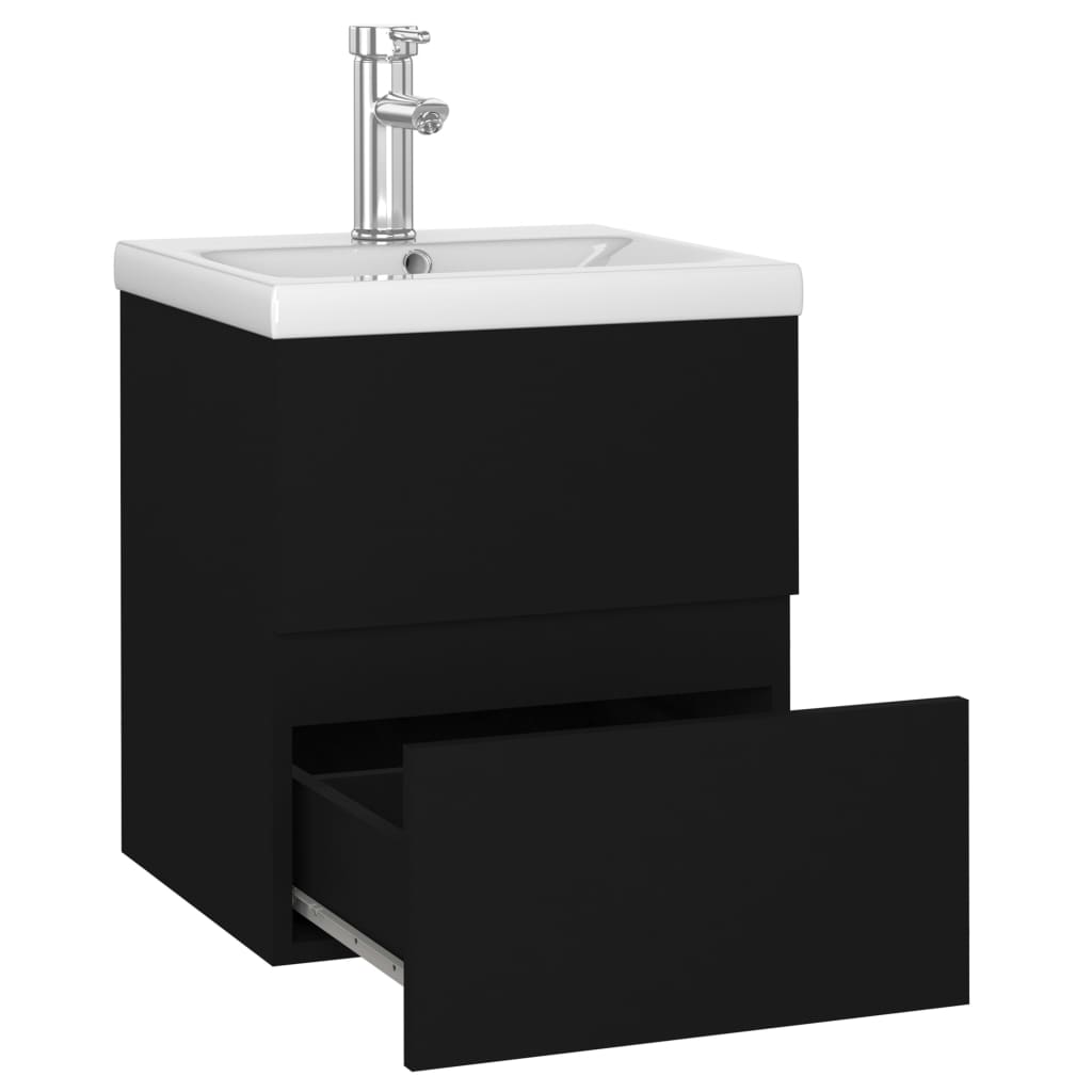 vidaXL Sink Cabinet with Built-in Basin Black Engineered Wood