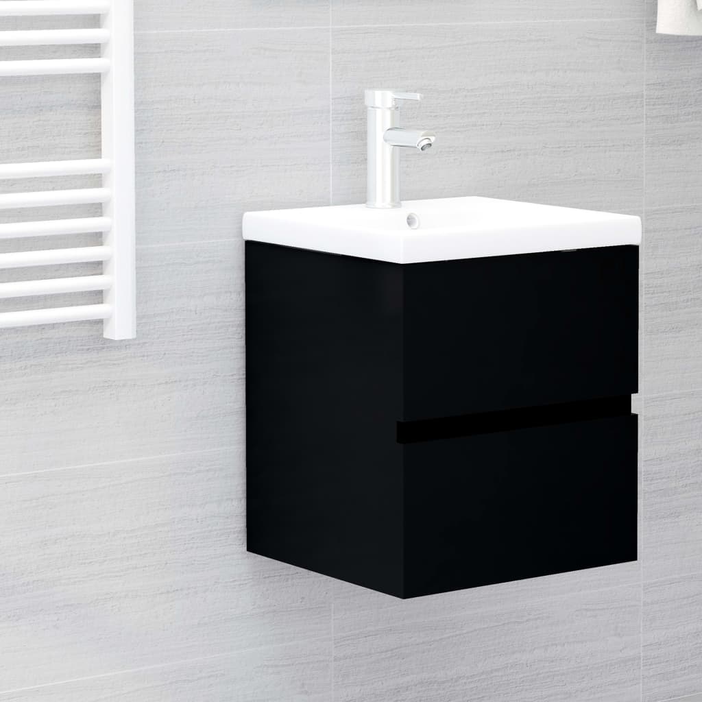 vidaXL Sink Cabinet with Built-in Basin Black Engineered Wood