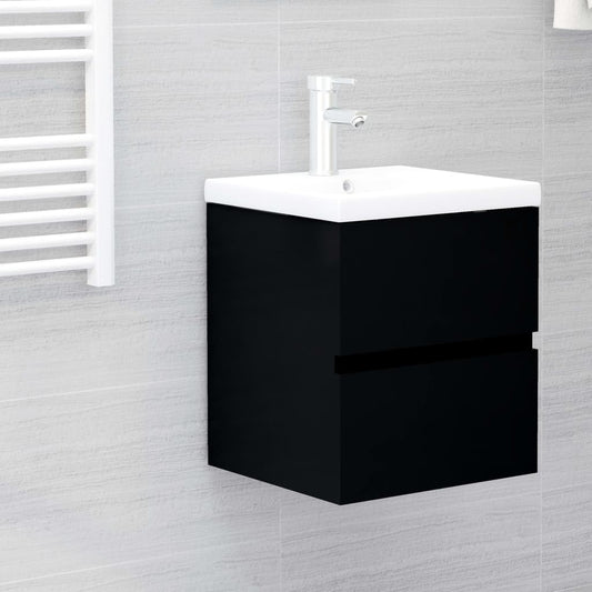 vidaXL Sink Cabinet with Built-in Basin Black Engineered Wood